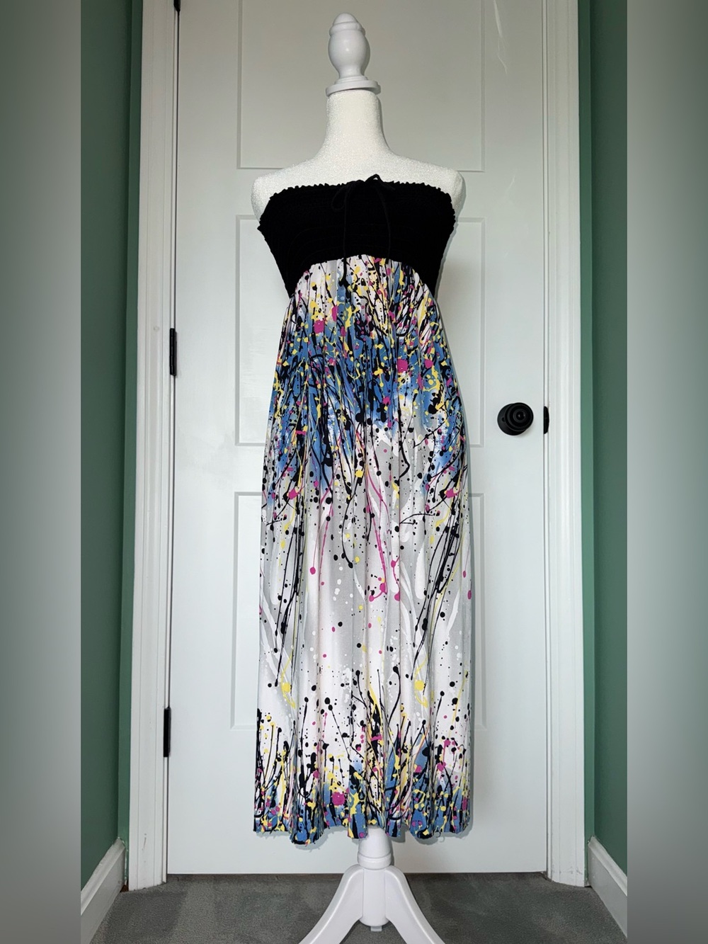 Les Tout Petits Black Strapless Paint-Splash Maxi Dress